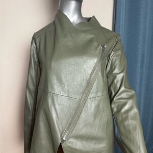 BB Dakota Military Green Diagonal Zip Leather Jacket
